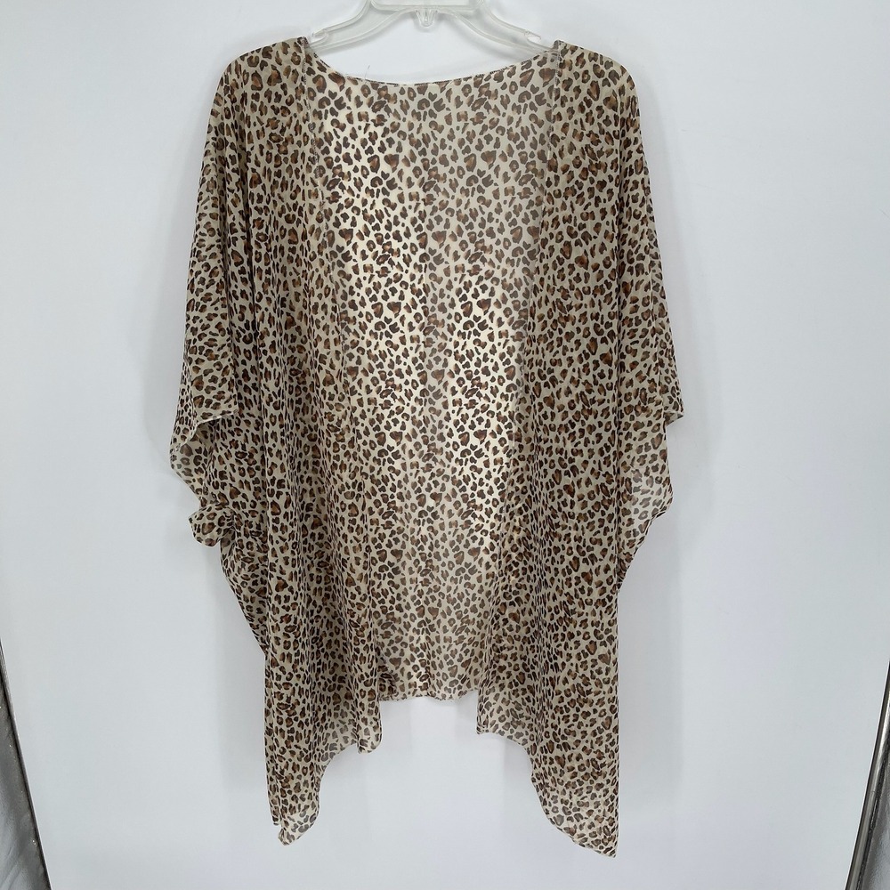 Women's Brown Leopard Print Sheer Chiffon Kimono Wrap OS